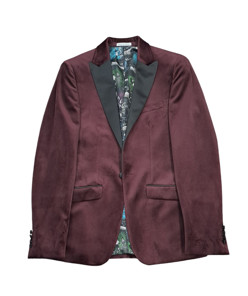 White Label Jacob Tapered Fit Satin Tuxedo Jacket - Burgundy