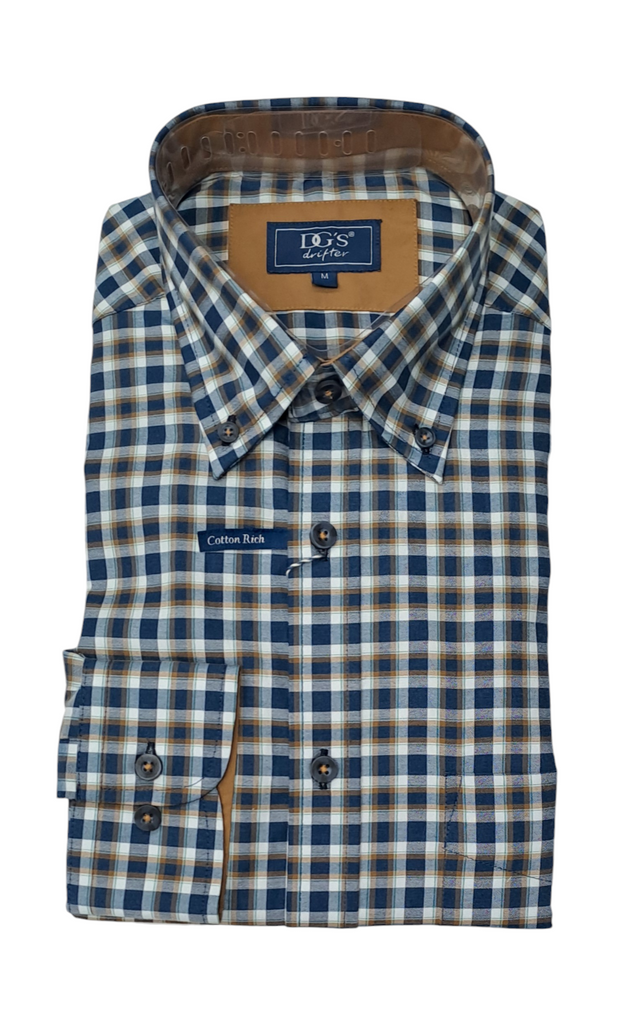 Daniel Grahame Long Sleeve Checkered Casual Shirt 46 - Blue/Tan