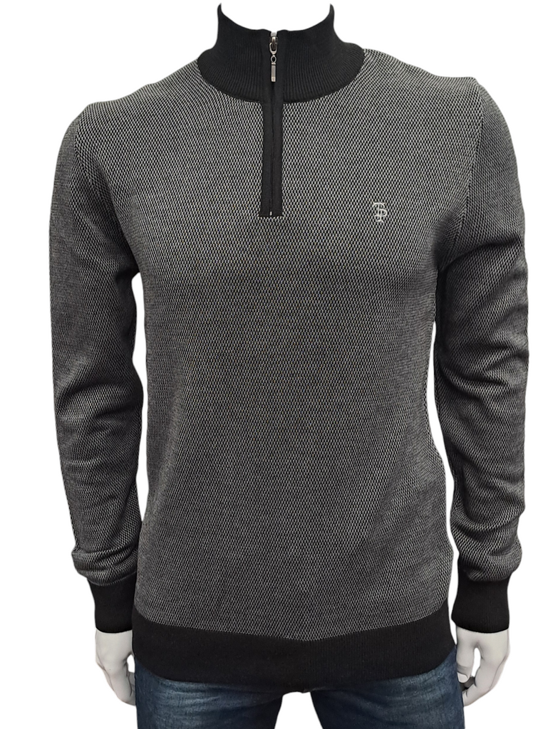 Tom Penn Half Zip Sweater TP-056K - Black/Grey