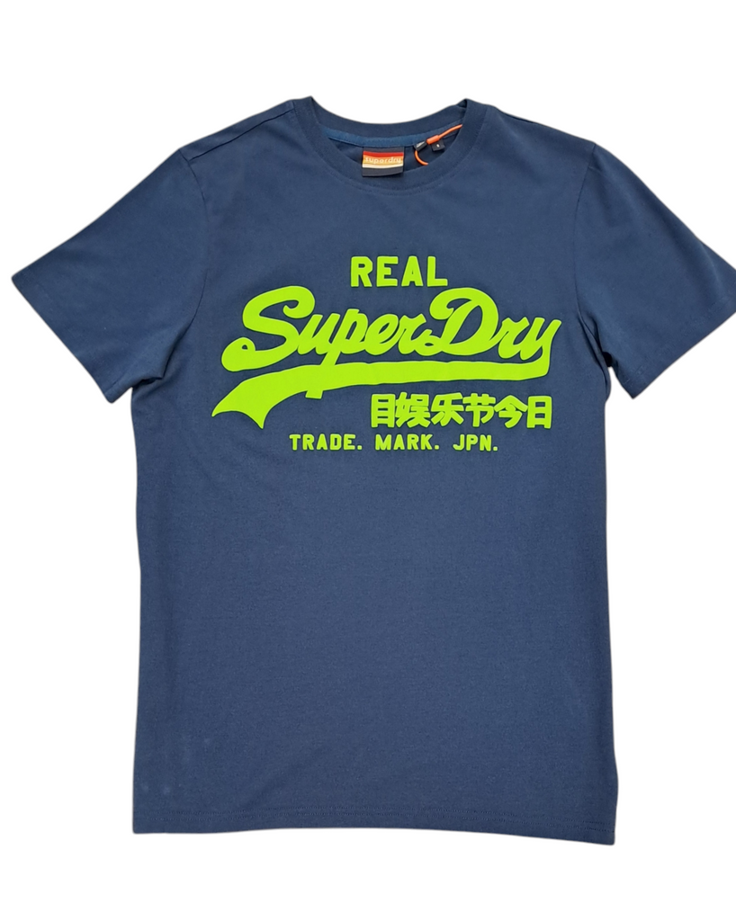 Superdry Neon Vintage Logo Graphic T-Shirt - Pilot Mid Blue