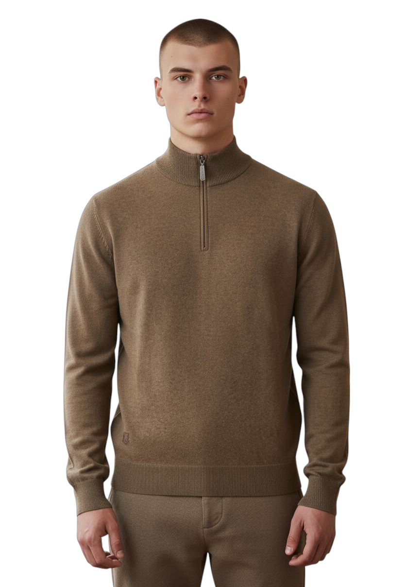 6th Sense Harry Half Zip Sweater - Chestnut