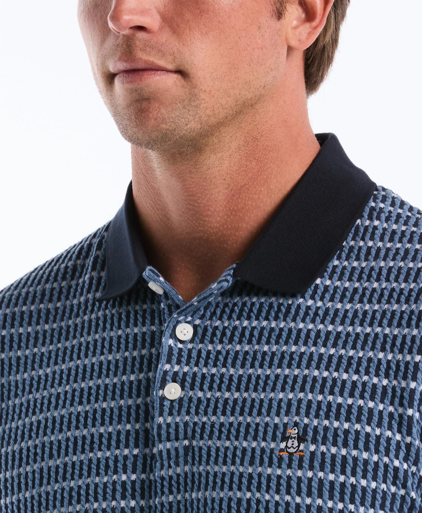 Original Penguin Icons Textured Plaid Polo Shirt - Dark Sapphire
