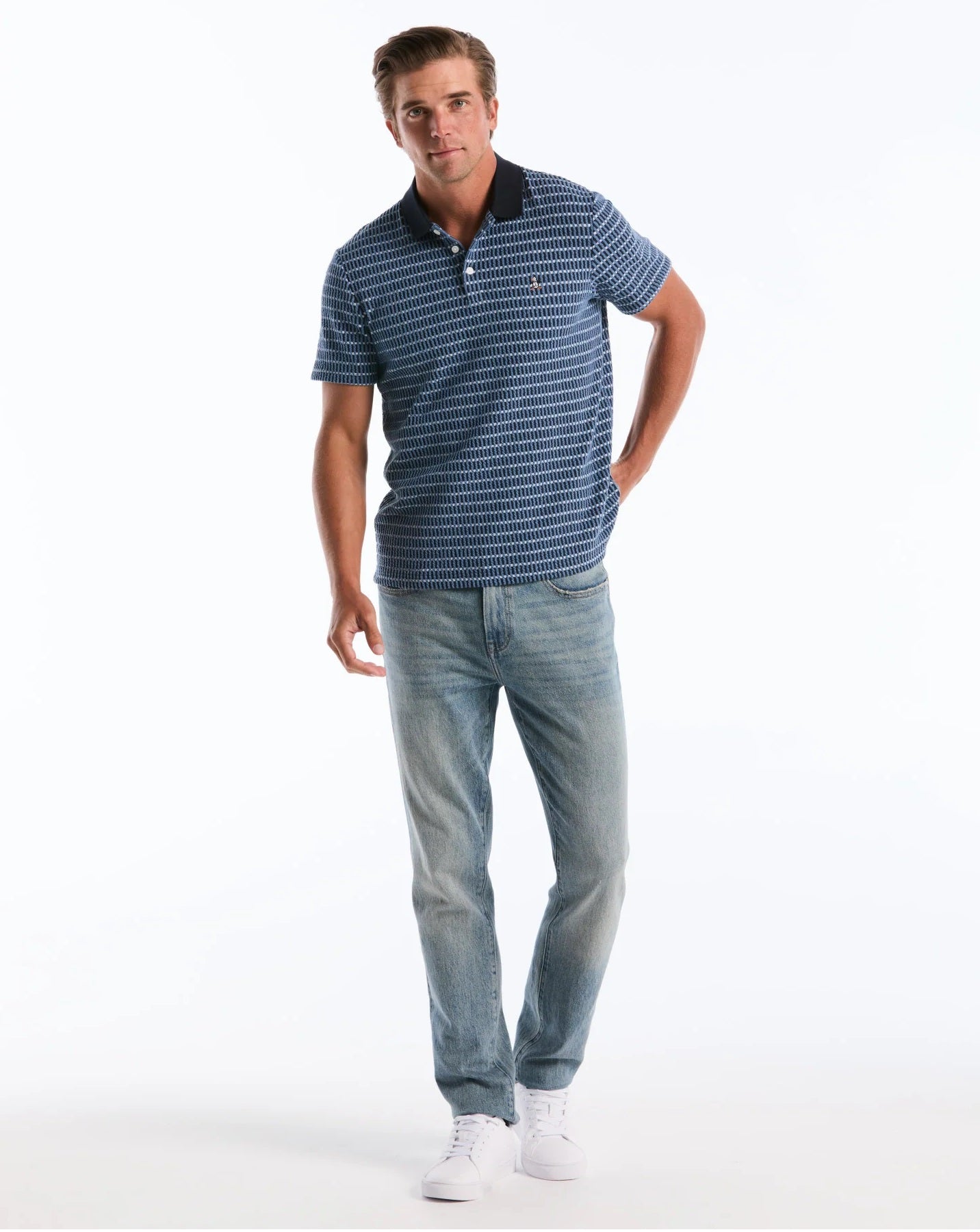 Original Penguin Icons Textured Plaid Polo Shirt - Dark Sapphire