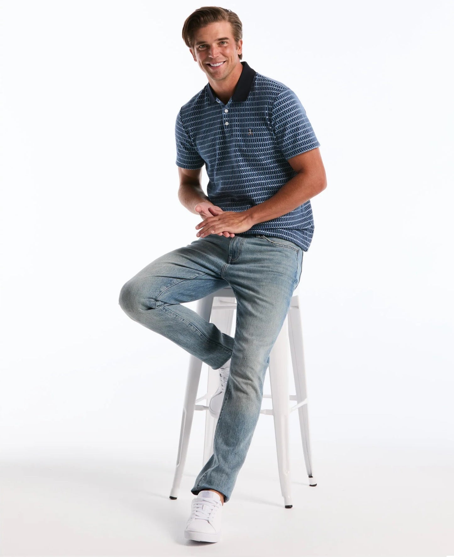 Original Penguin Icons Textured Plaid Polo Shirt - Dark Sapphire