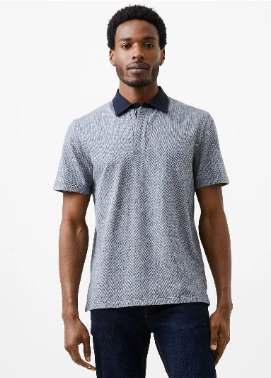 French Connection Graphic Zip Polo Shirt - Charcoal