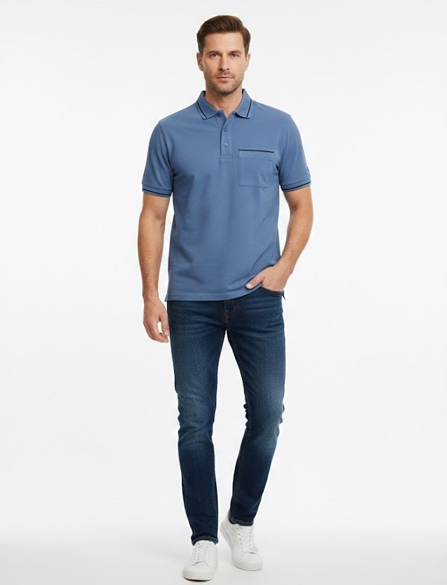 Daniel Grahame Short Sleeve 3 Button Polo Shirt - Blue