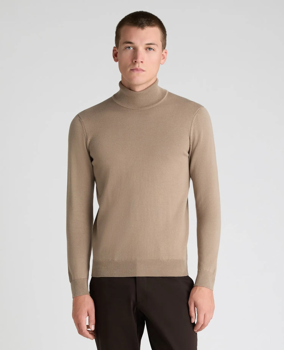Remus Uomo Stone Long Sleeve Roll Neck Sweater - Beige