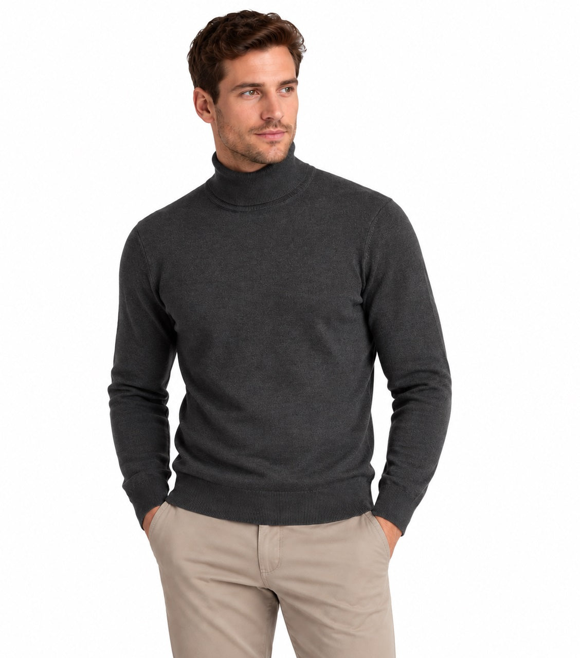 Remus Uomo Stone Long Sleeve Roll Neck Sweater - Grey