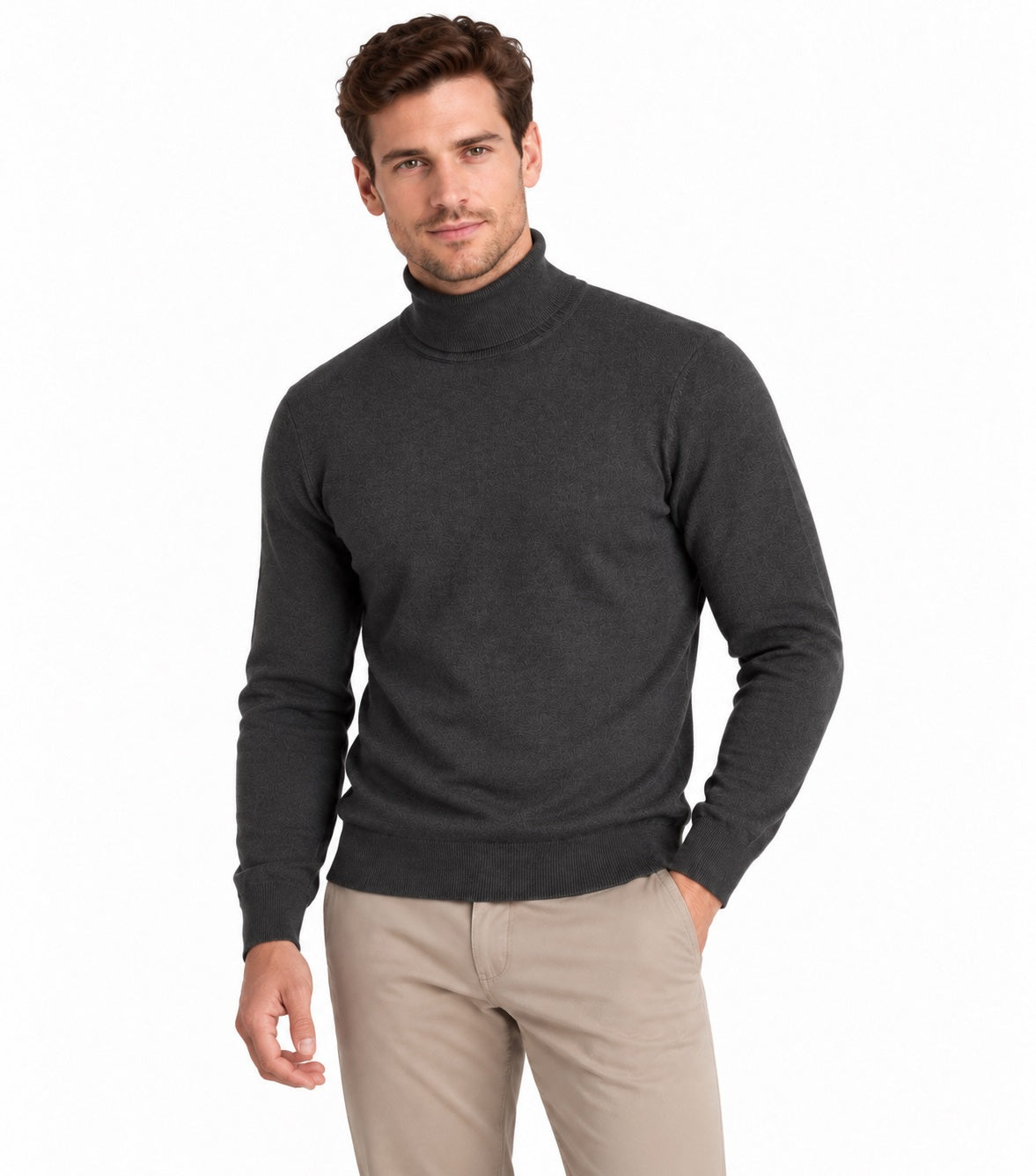 Remus Uomo Stone Long Sleeve Roll Neck Sweater - Grey