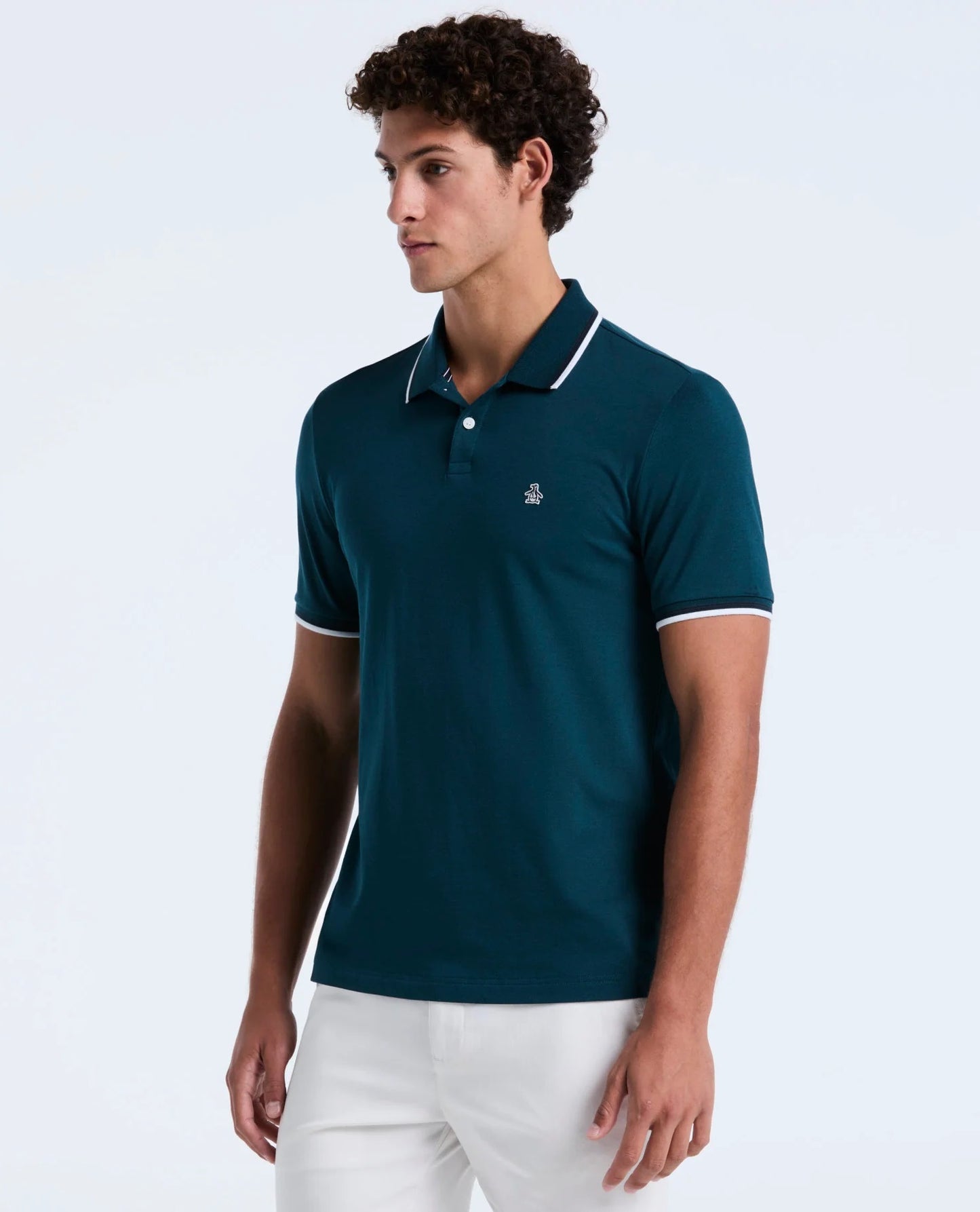 Original Penguin Sticker Pete Tipped Pique Polo Shirt - Reflecting Pond
