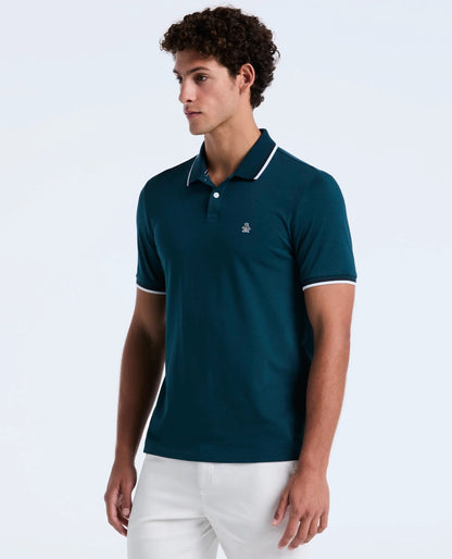 Original Penguin Sticker Pete Tipped Pique Polo Shirt - Reflecting Pond