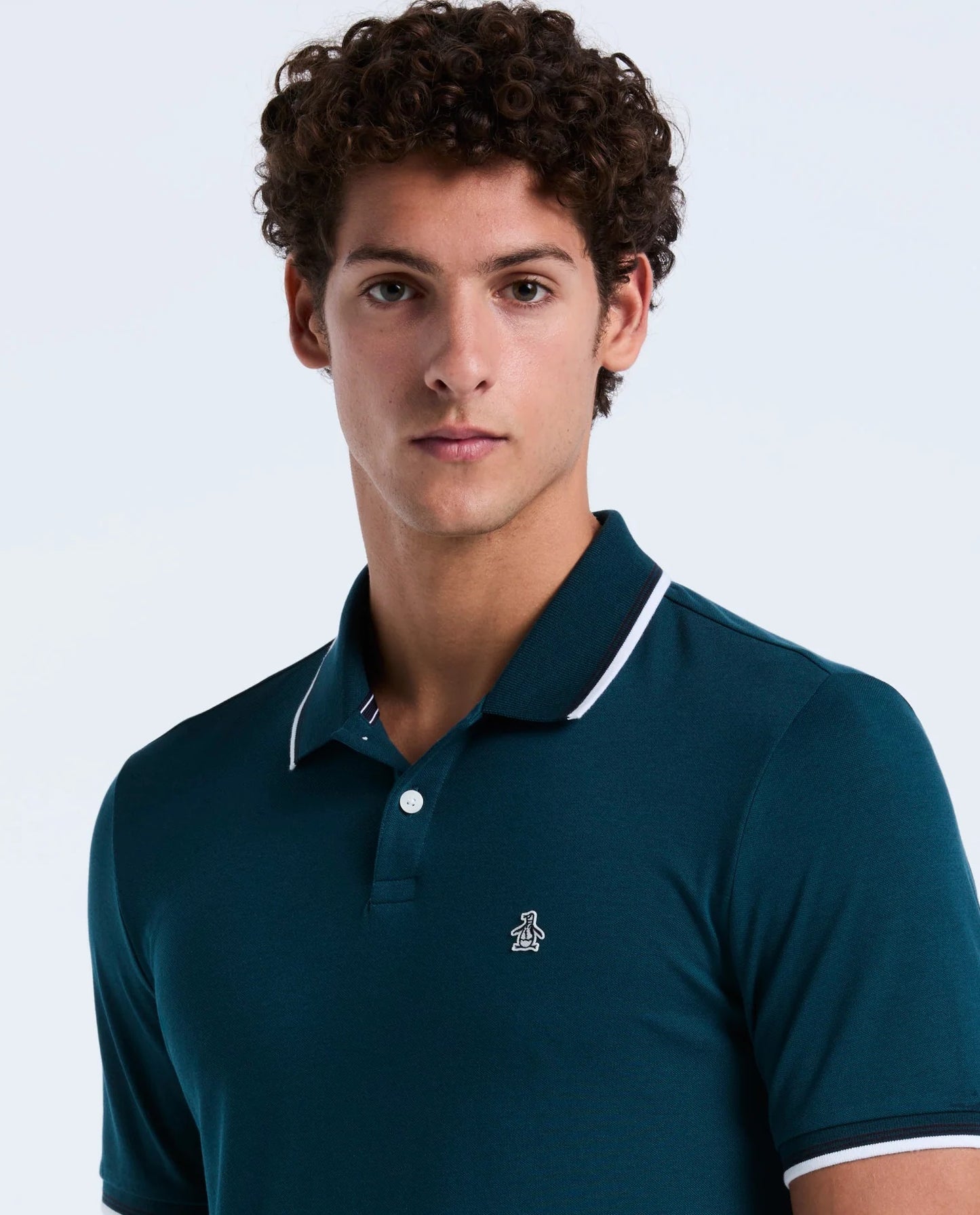 Original Penguin Sticker Pete Tipped Pique Polo Shirt - Reflecting Pond