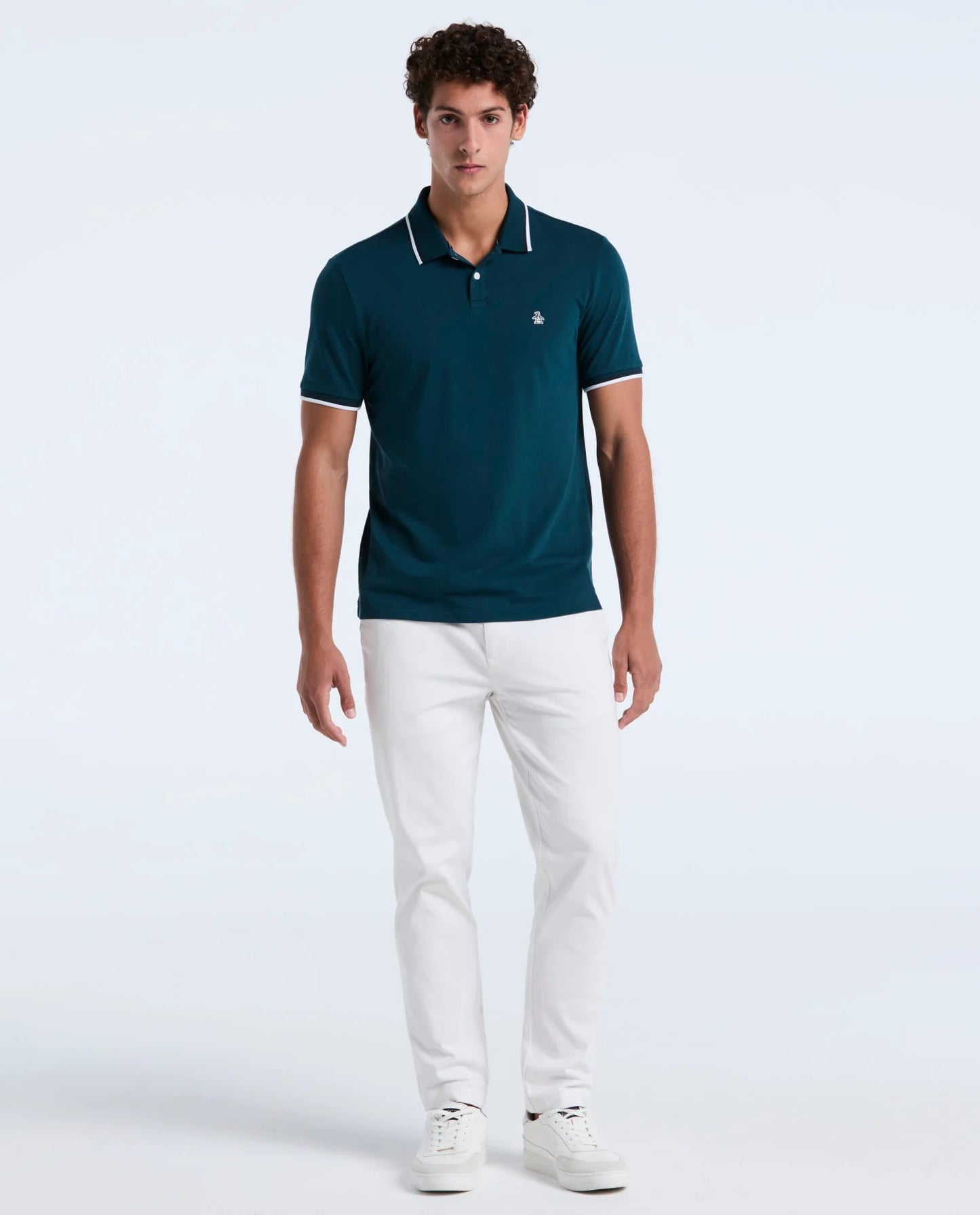 Original Penguin Sticker Pete Tipped Pique Polo Shirt - Reflecting Pond