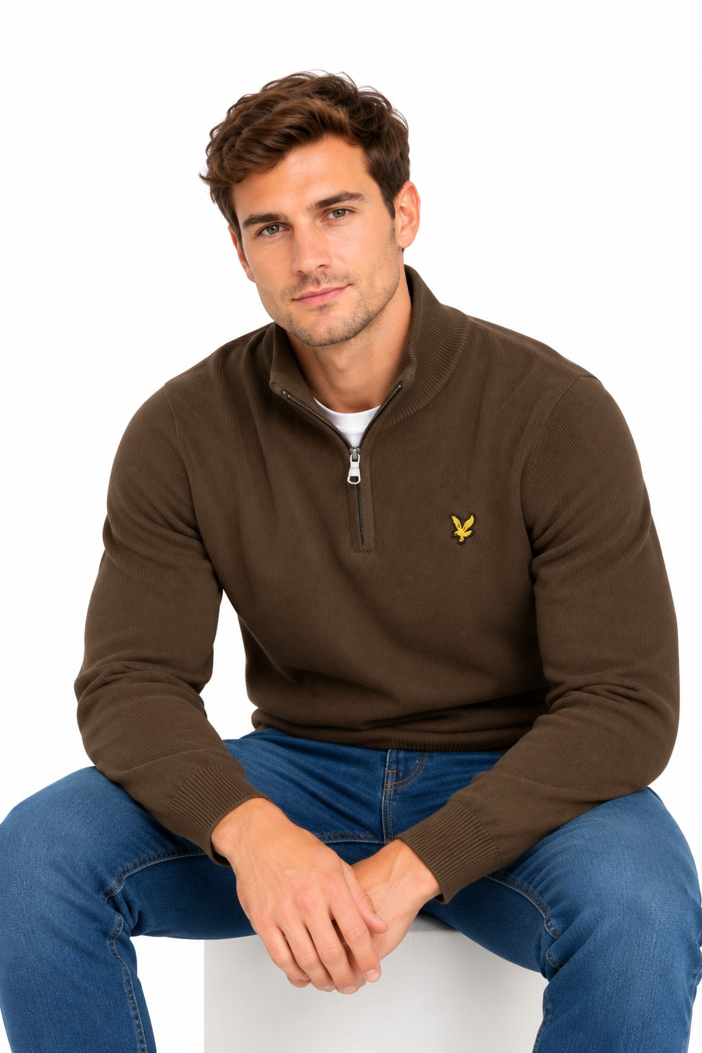 Lyle & Scott Cotton Merino Quarter Zip - Espresso