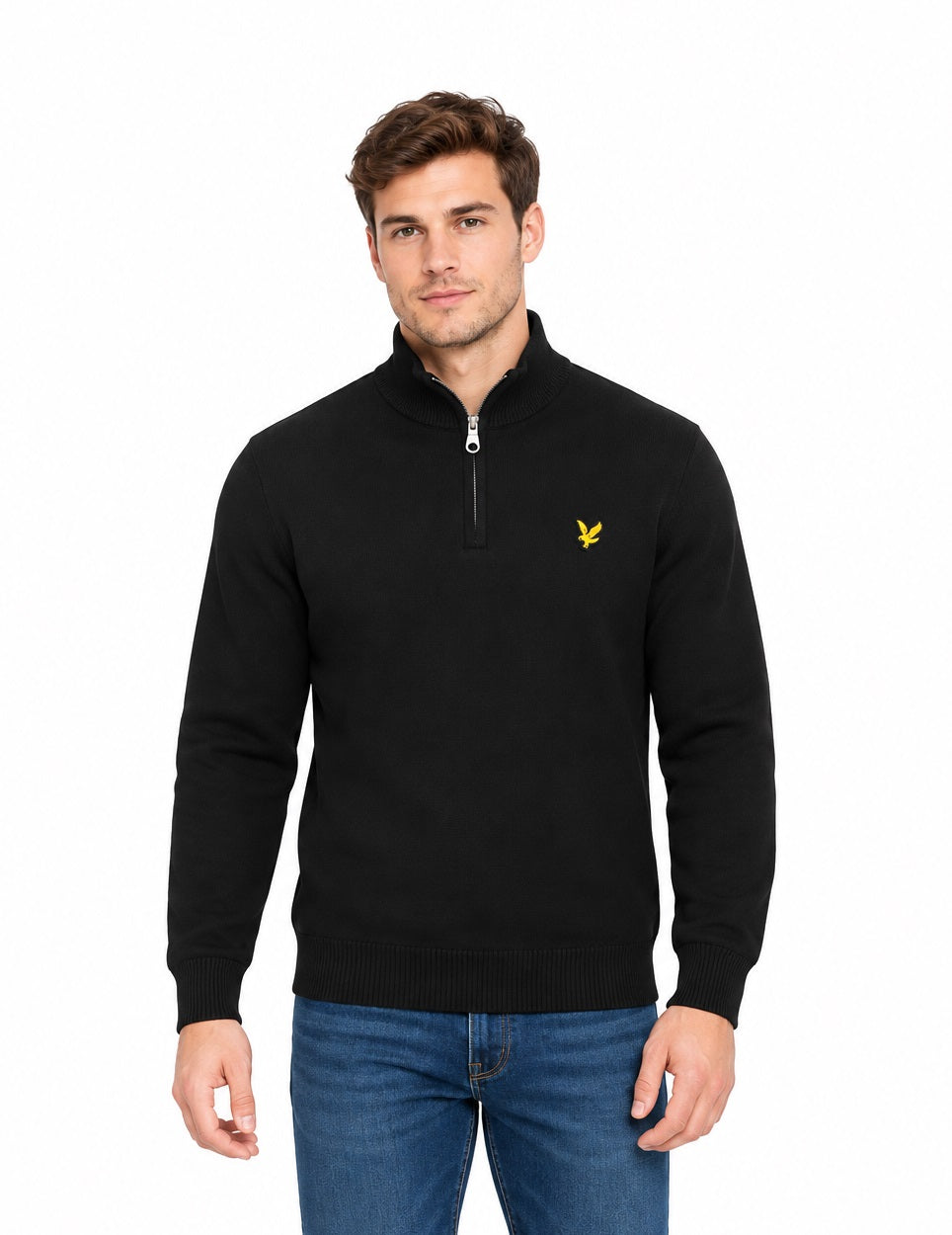 Lyle & Scott Cotton Merino Quarter Zip - Jet Black