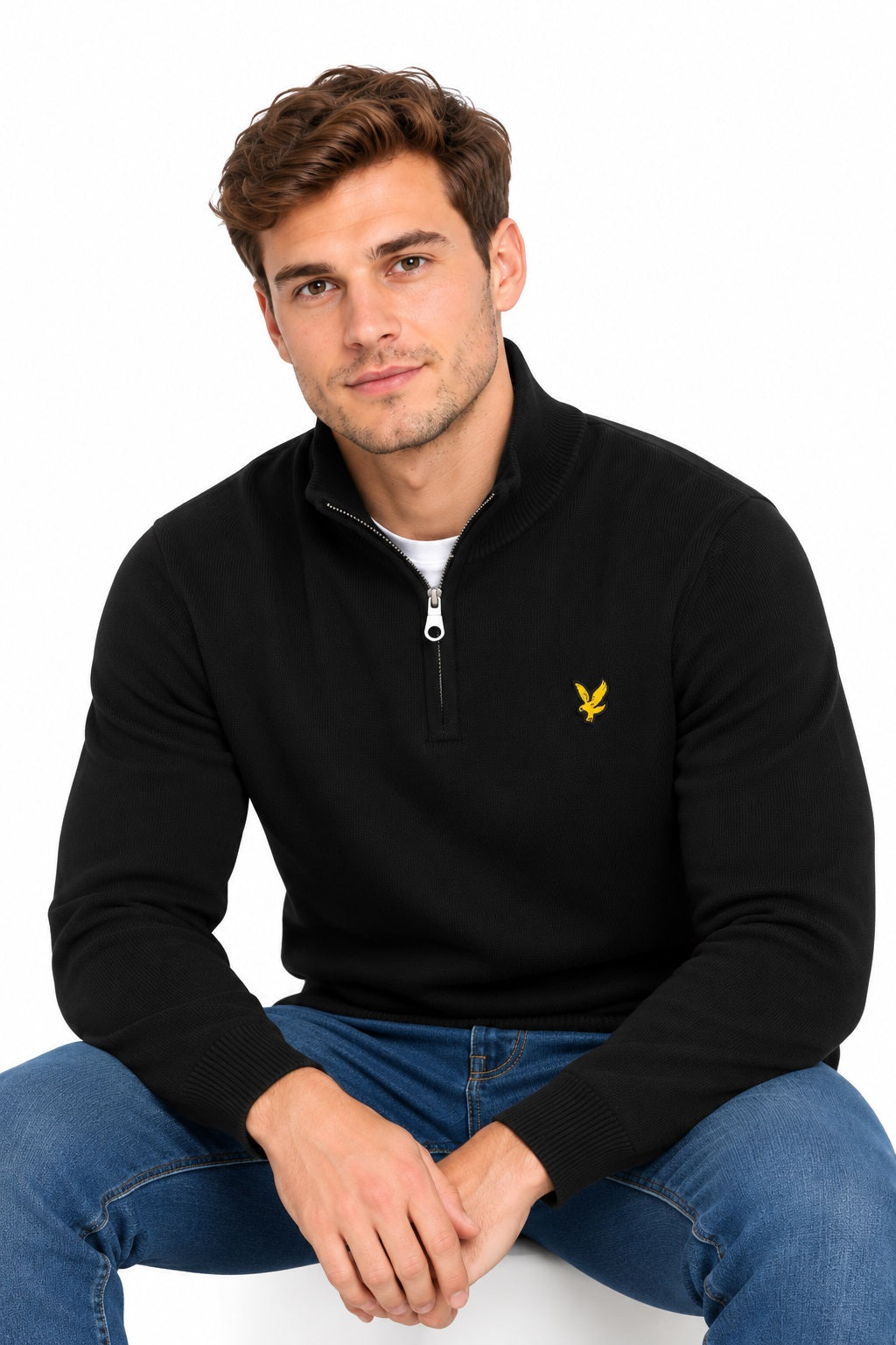 Lyle & Scott Cotton Merino Quarter Zip - Jet Black