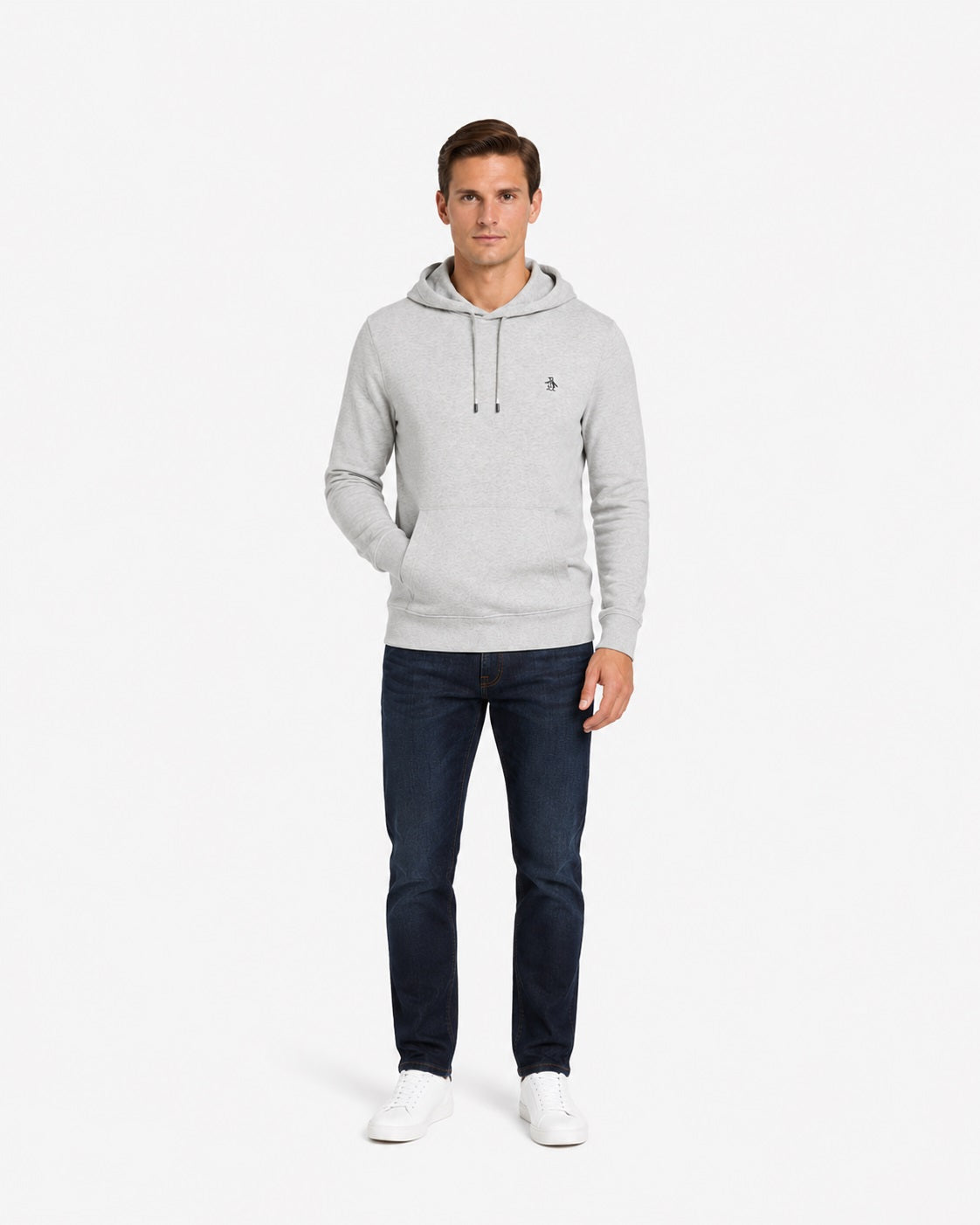 Original Penguin Sticker Pete Fleece Pullover Hoodie - Rain Heather