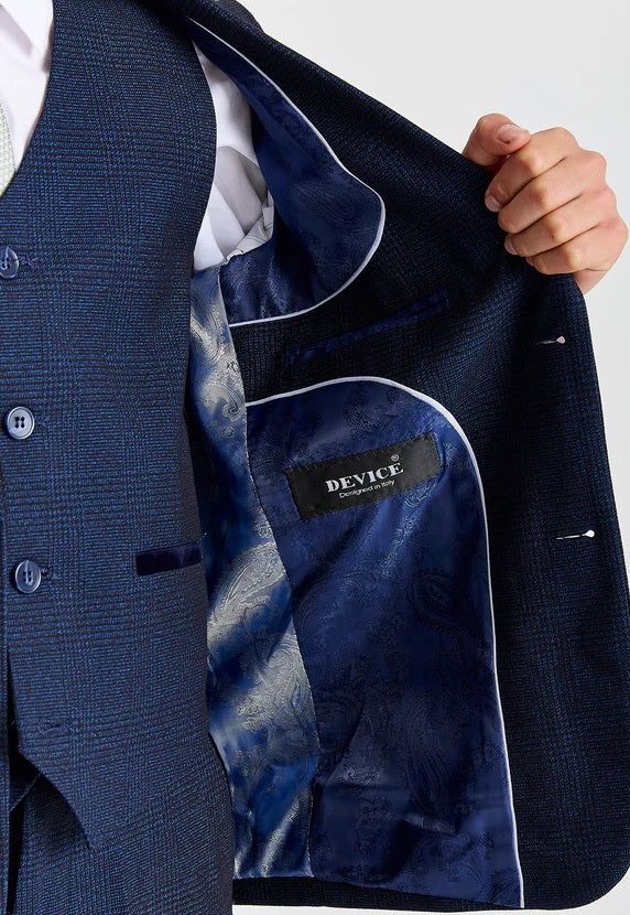 Boys Device Tailored Fit Regent 3 Piece Suit - Navy