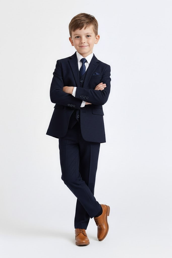 Boys Device Tailored Fit Regent 3 Piece Suit - Navy