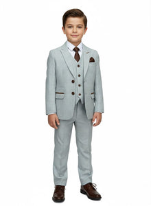Boys Device Tailored Fit Regent 3 Piece Suit - Stone