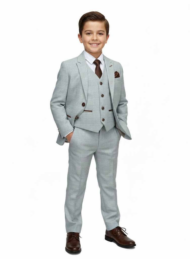 Boys Device Tailored Fit Regent 3 Piece Suit - Stone