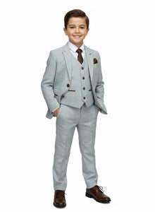 Boys Device Tailored Fit Regent 3 Piece Suit - Stone