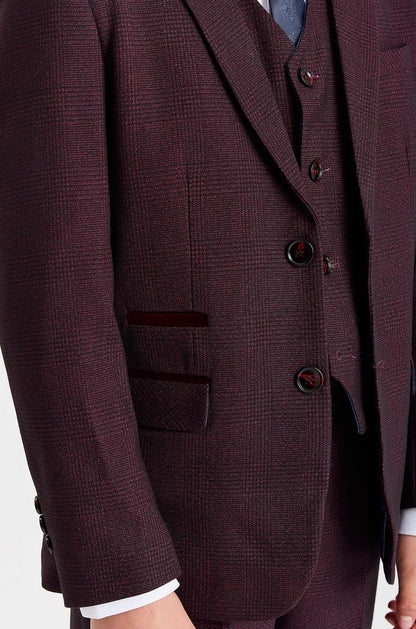 Boys Device Tailored Fit Regent 3 Piece Suit - Wine