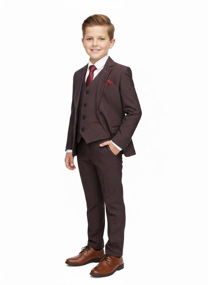 Boys Device Tailored Fit Regent 3 Piece Suit - Wine