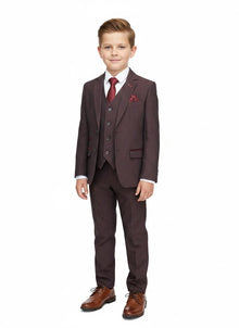 Boys Device Tailored Fit Regent 3 Piece Suit - Wine