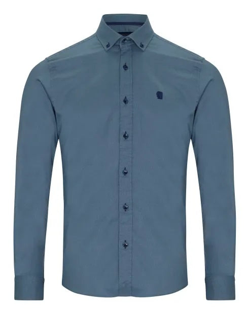 Remus Uomo Tapered Long Sleeve Oxford Casual Shirt - Blue