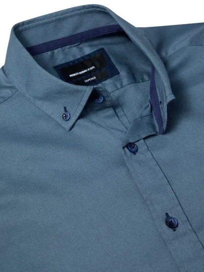 Remus Uomo Tapered Long Sleeve Oxford Casual Shirt - Blue