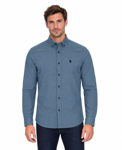 Remus Uomo Tapered Long Sleeve Oxford Casual Shirt - Blue