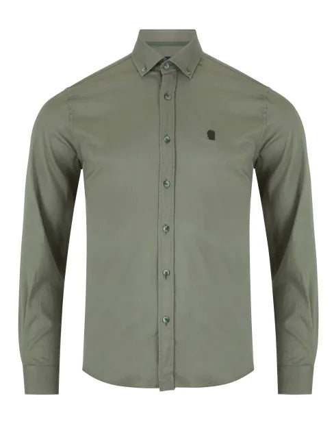 Remus Uomo Tapered Long Sleeve Oxford Casual Shirt - Green