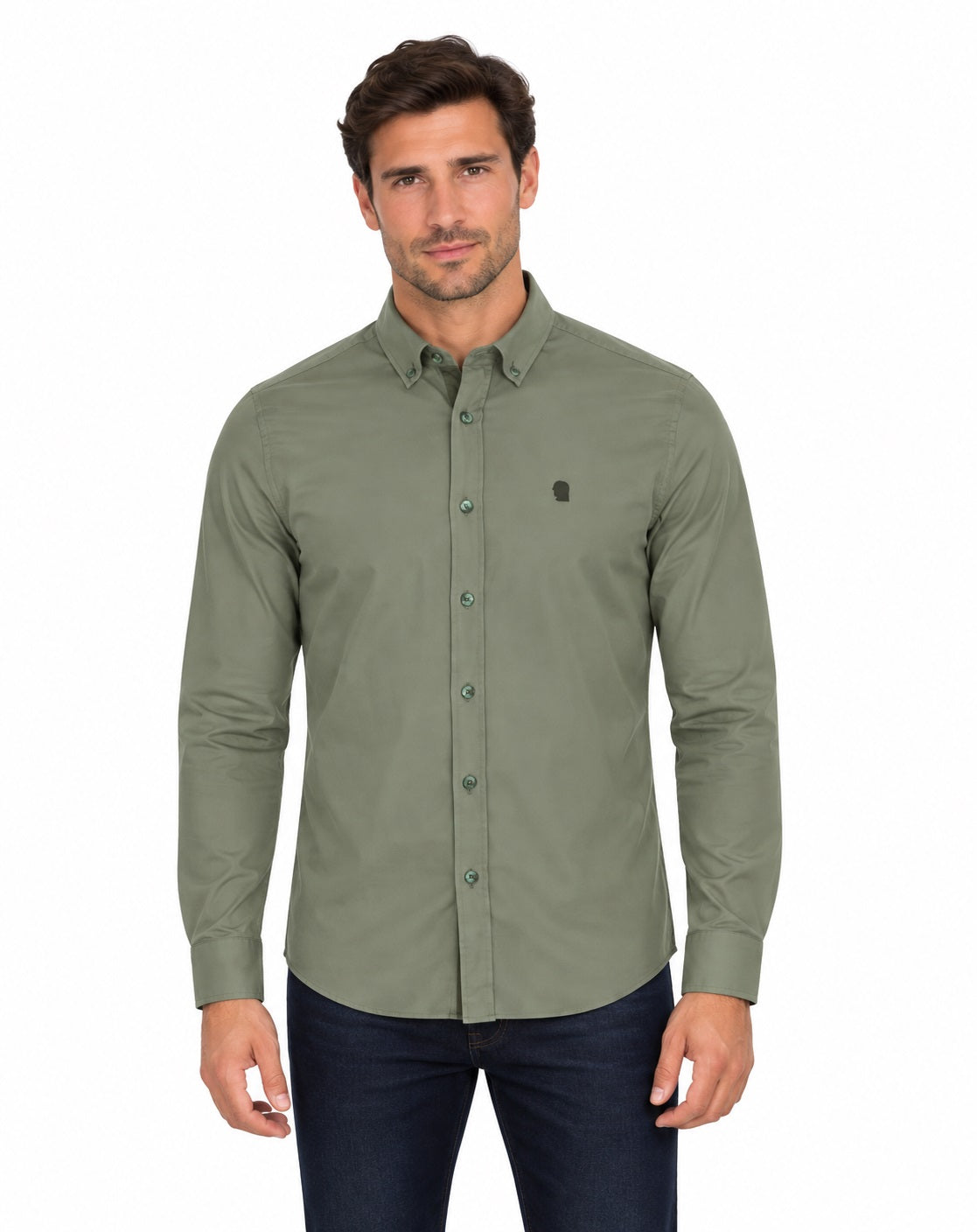 Remus Uomo Tapered Long Sleeve Oxford Casual Shirt - Green