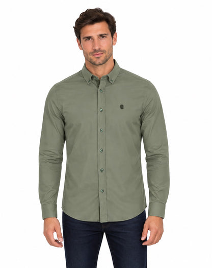 Remus Uomo Tapered Long Sleeve Oxford Casual Shirt - Green