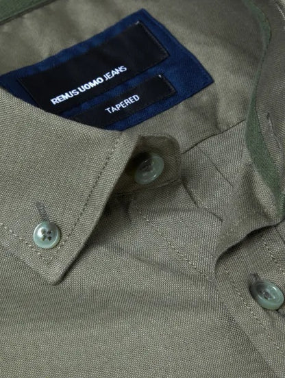 Remus Uomo Tapered Long Sleeve Oxford Casual Shirt - Green