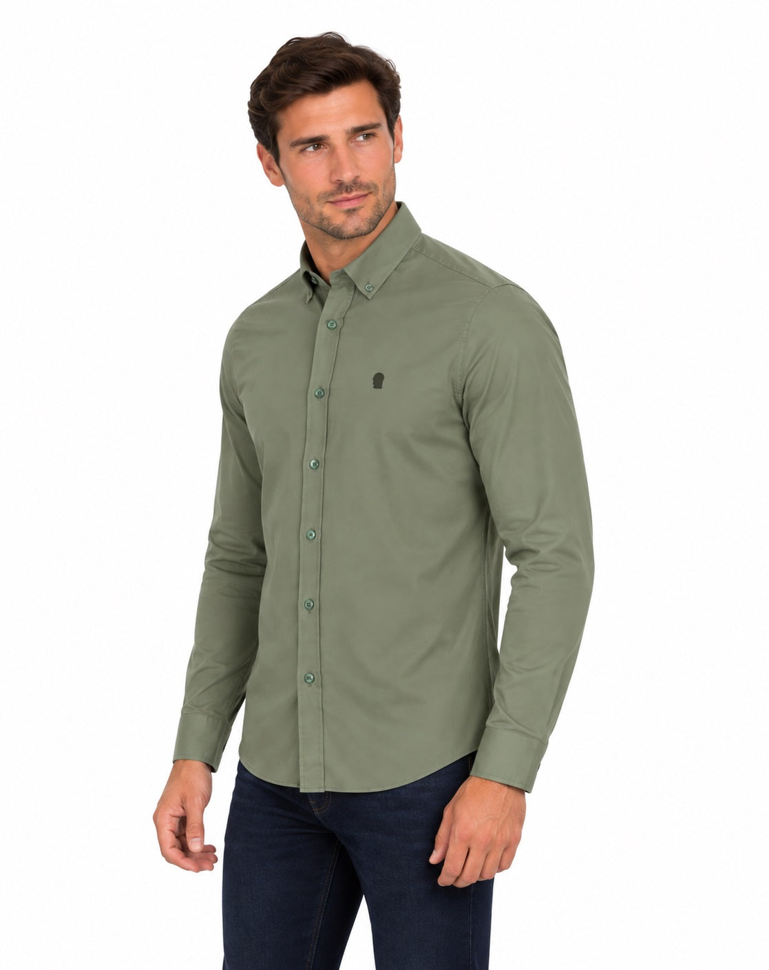 Remus Uomo Tapered Long Sleeve Oxford Casual Shirt - Green