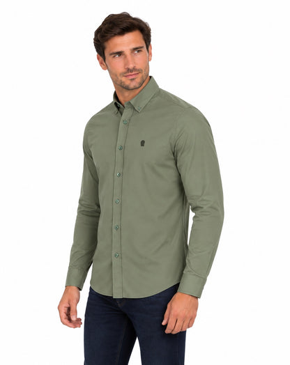 Remus Uomo Tapered Long Sleeve Oxford Casual Shirt - Green