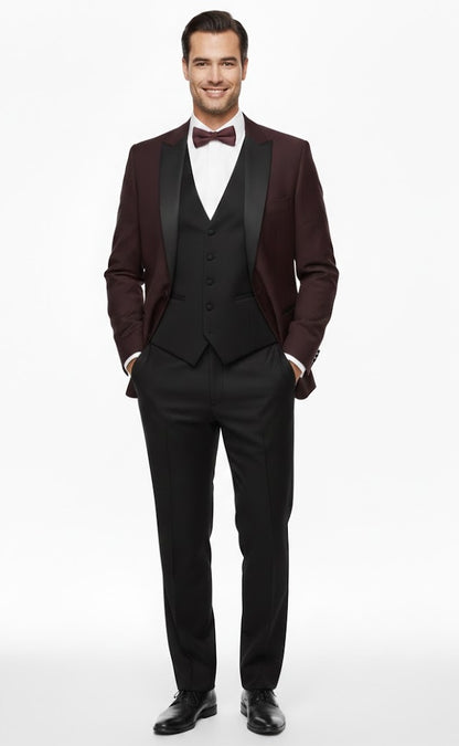 Remus Uomo Russo Slim Fit Tuxedo Jacket - Dark Red