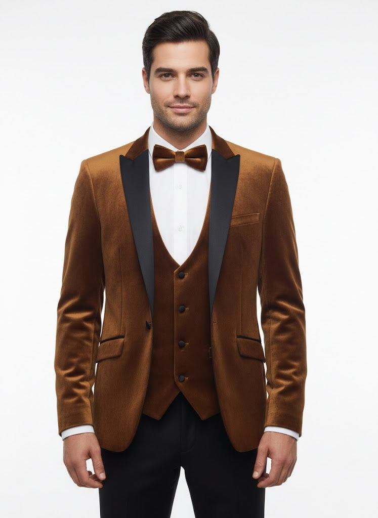 White Label Tapered Fit Satin Tuxedo Jacket - Rust