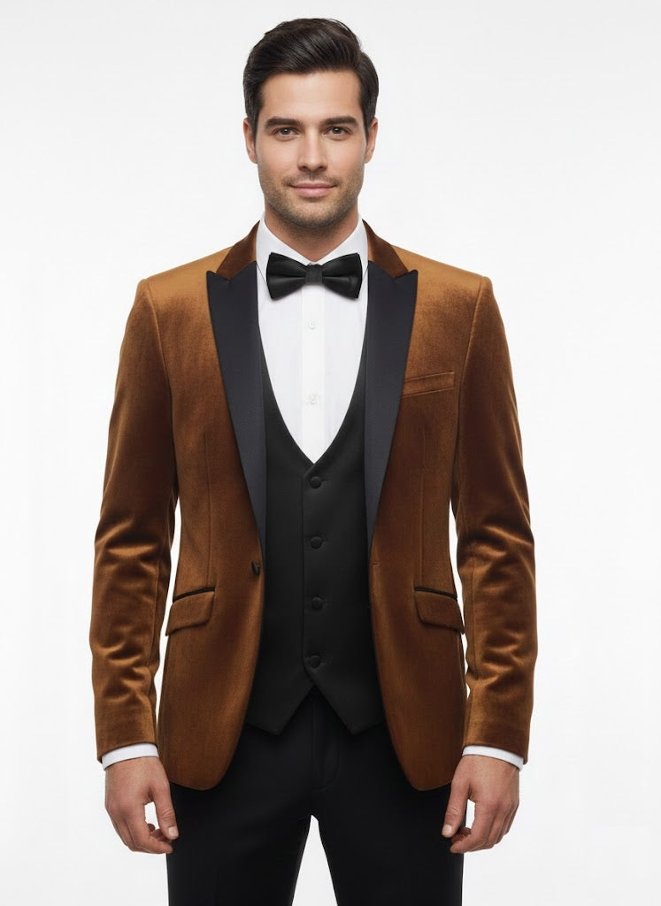 White Label Tapered Fit Satin Tuxedo Jacket - Rust
