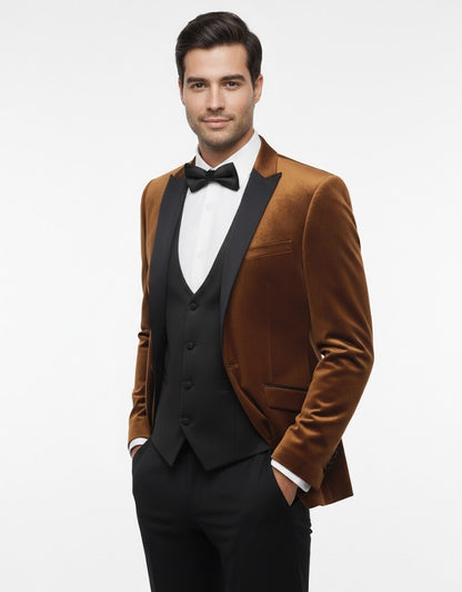White Label Tapered Fit Satin Tuxedo Jacket - Rust