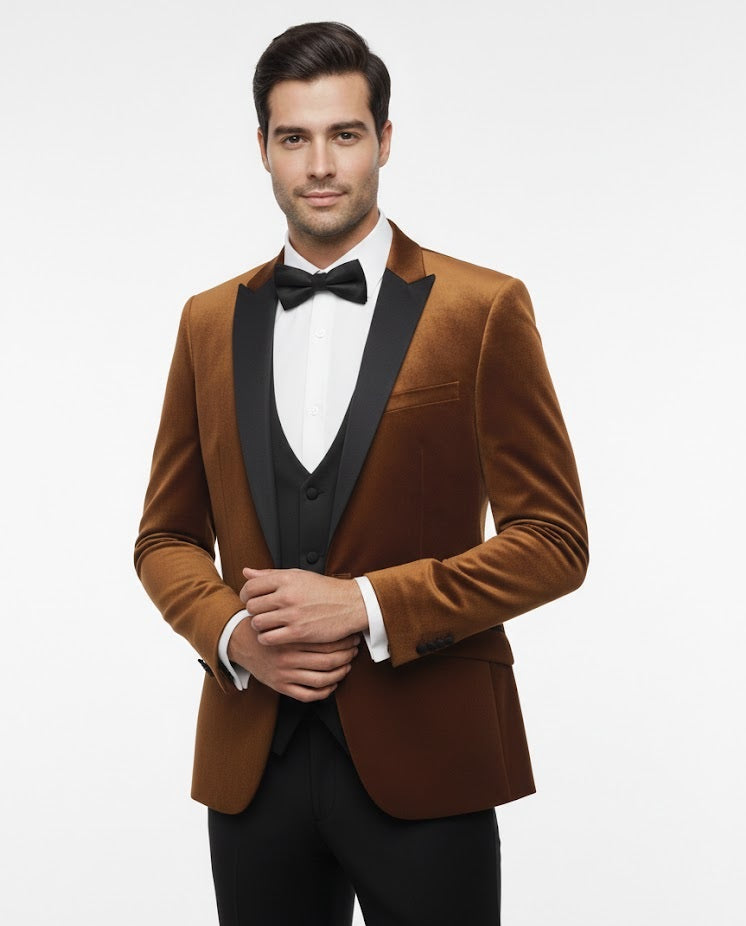White Label Tapered Fit Satin Tuxedo Jacket - Rust