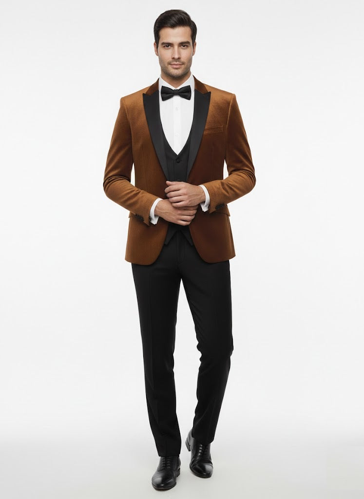 White Label Tapered Fit Satin Tuxedo Jacket - Rust