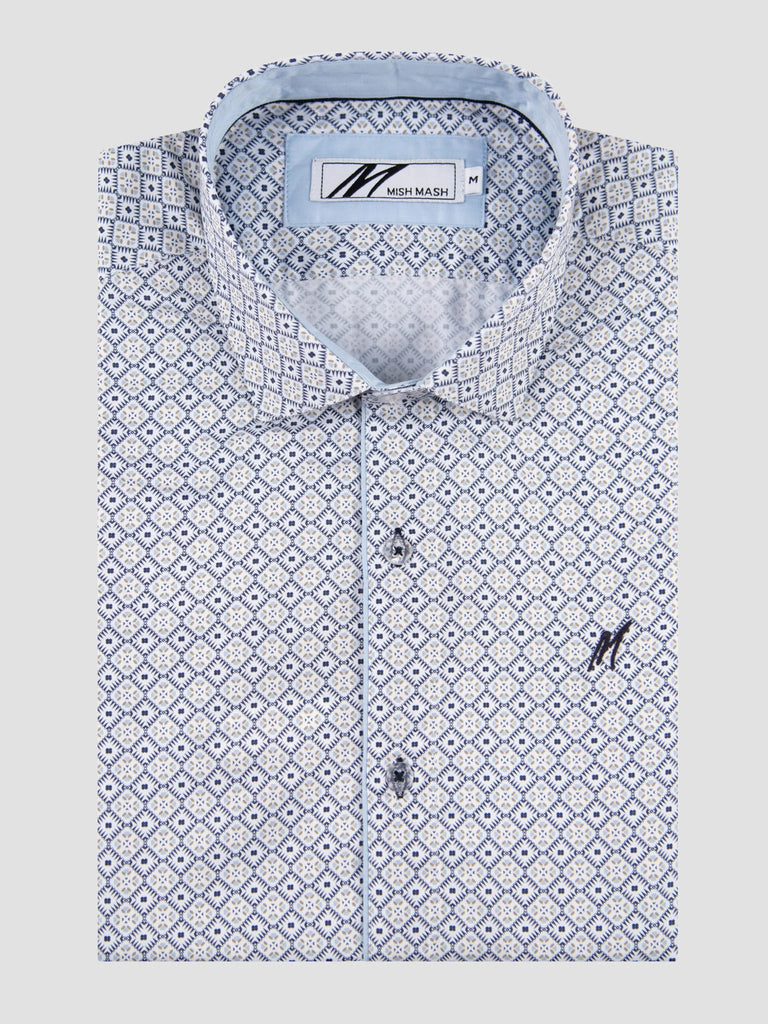 Mish Mash Resort Short Sleeve Casual Shirt - White & Navy