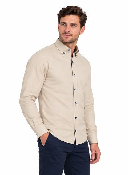 Andre Rhine Long Sleeve Oxford Casual Shirt - Beige