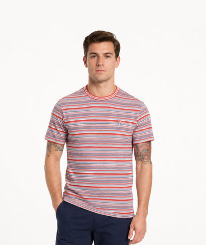 Original Penguin Multi Stripe Jersey Organic Cotton T-Shirt - 618 Lava Falls