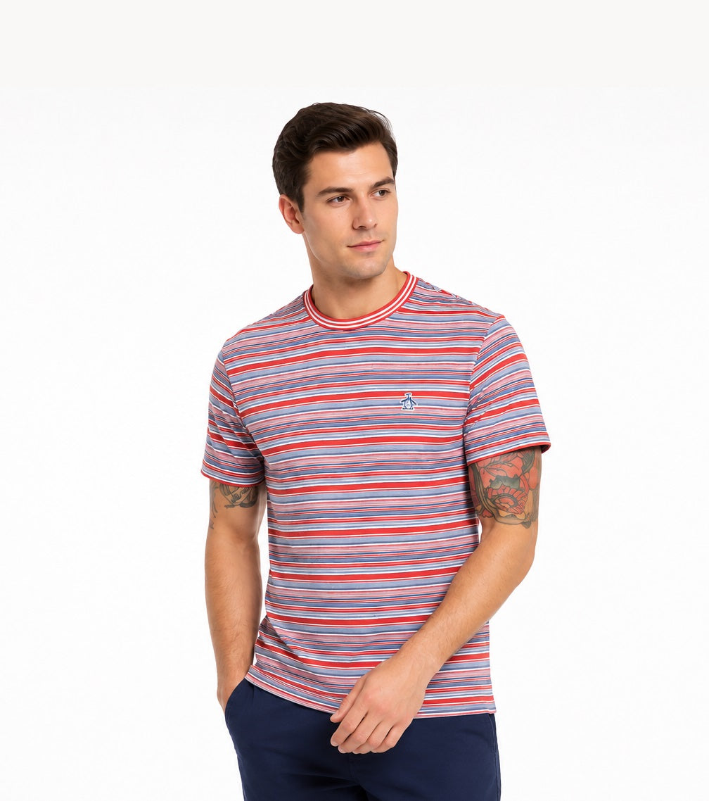 Original Penguin Multi Stripe Jersey Organic Cotton T-Shirt - 618 Lava Falls