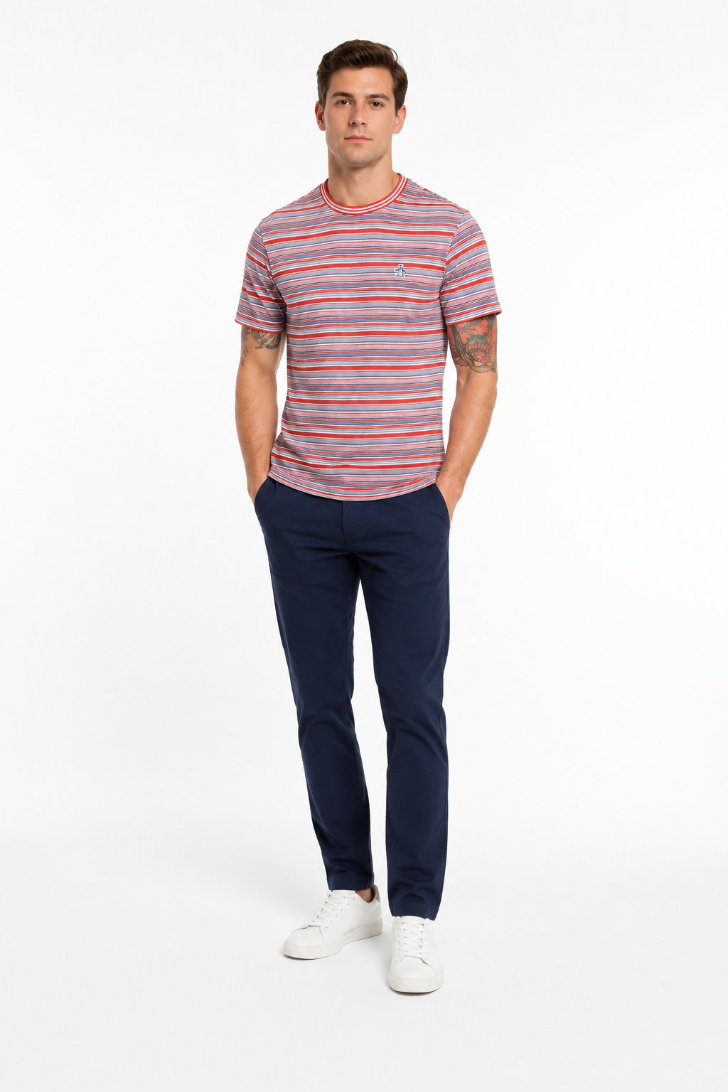 Original Penguin Multi Stripe Jersey Organic Cotton T-Shirt - 618 Lava Falls