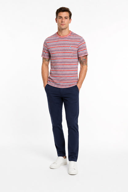Original Penguin Multi Stripe Jersey Organic Cotton T-Shirt - 618 Lava Falls